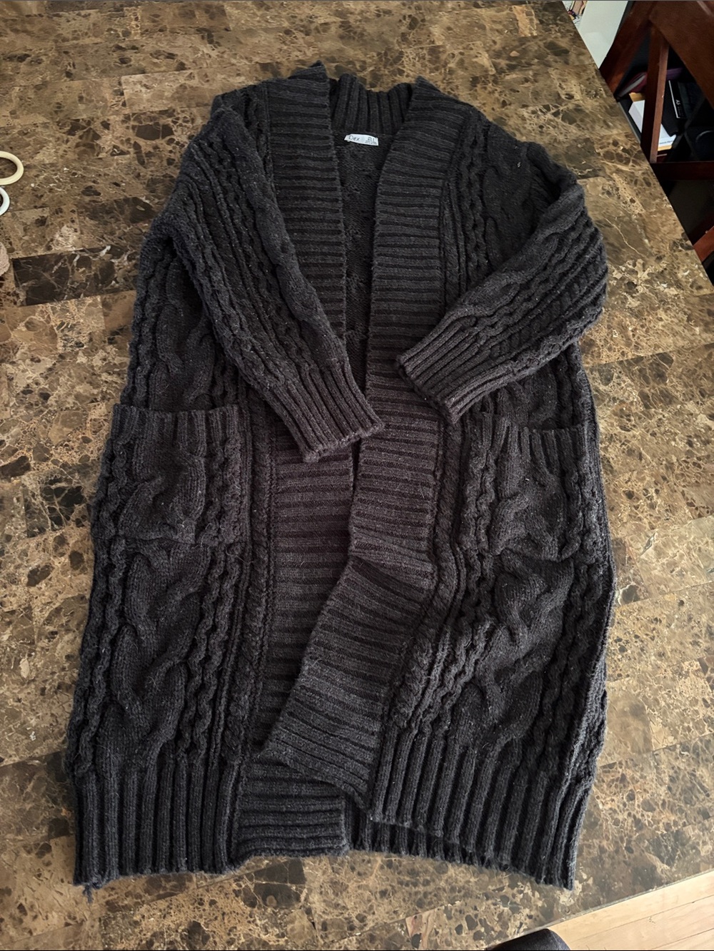 Cozy Cable-Knit Open Cardigan Sweater - Black